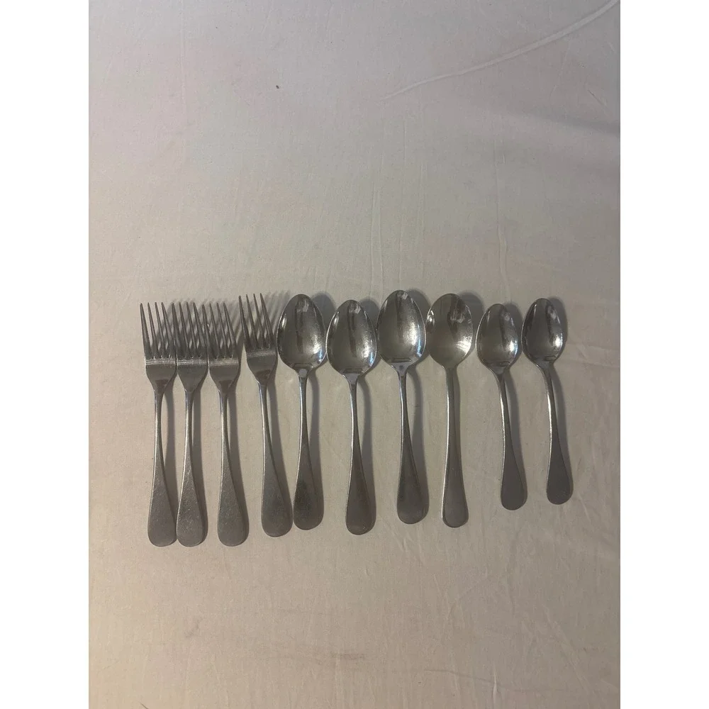 The Main Course Flatware Set 10pc Japan Silverware Silver Textured Bark